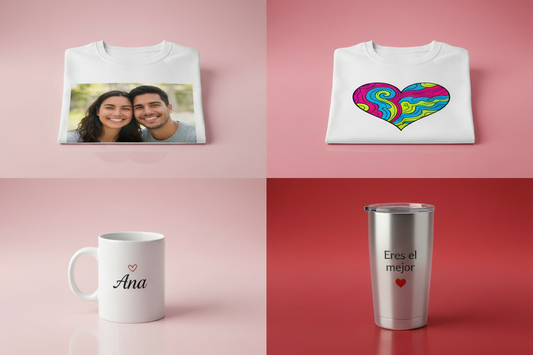 Regalos personalizados por menos de 500 pesos para San Valentín con tazas, termos y playeras personalizadas de Kong Merch.