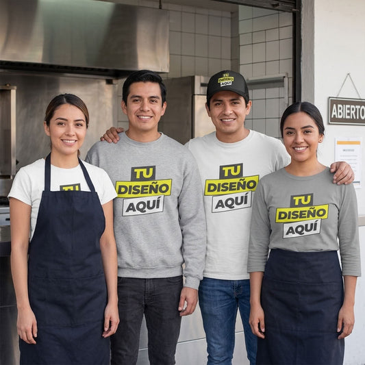 Staff usando uniformes para restaurante personalizados en Kong Merch